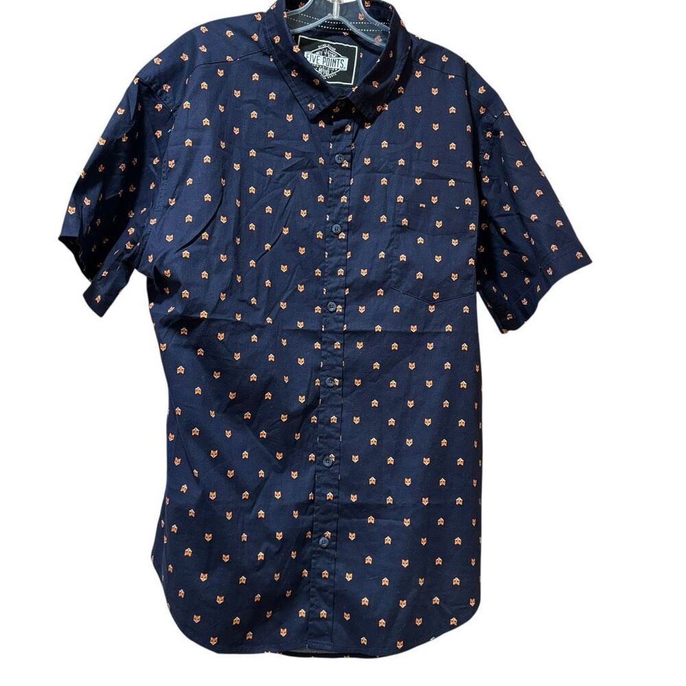 Five Points Industries‎ Slim Fit & Flex Shirt Blue/Red Fox Novelty Print Men XL